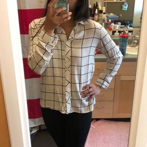 White Patterned Button Up Blouse